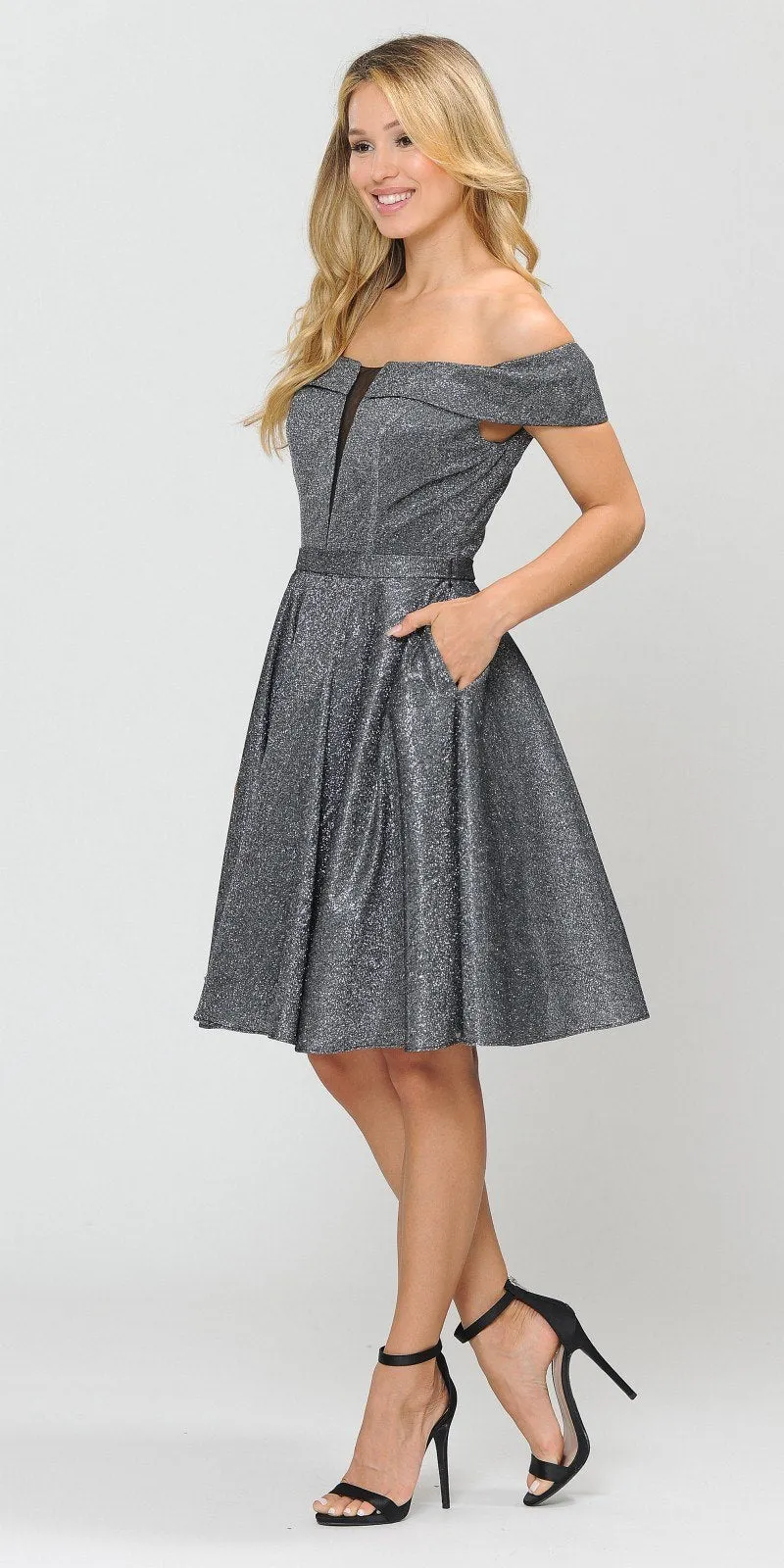 Poly USA 8224 Off-Shoulder Short Dress with Pockets