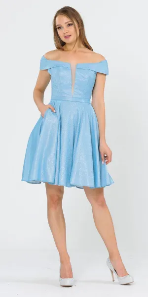 Poly USA 8224 Off-Shoulder Short Dress with Pockets