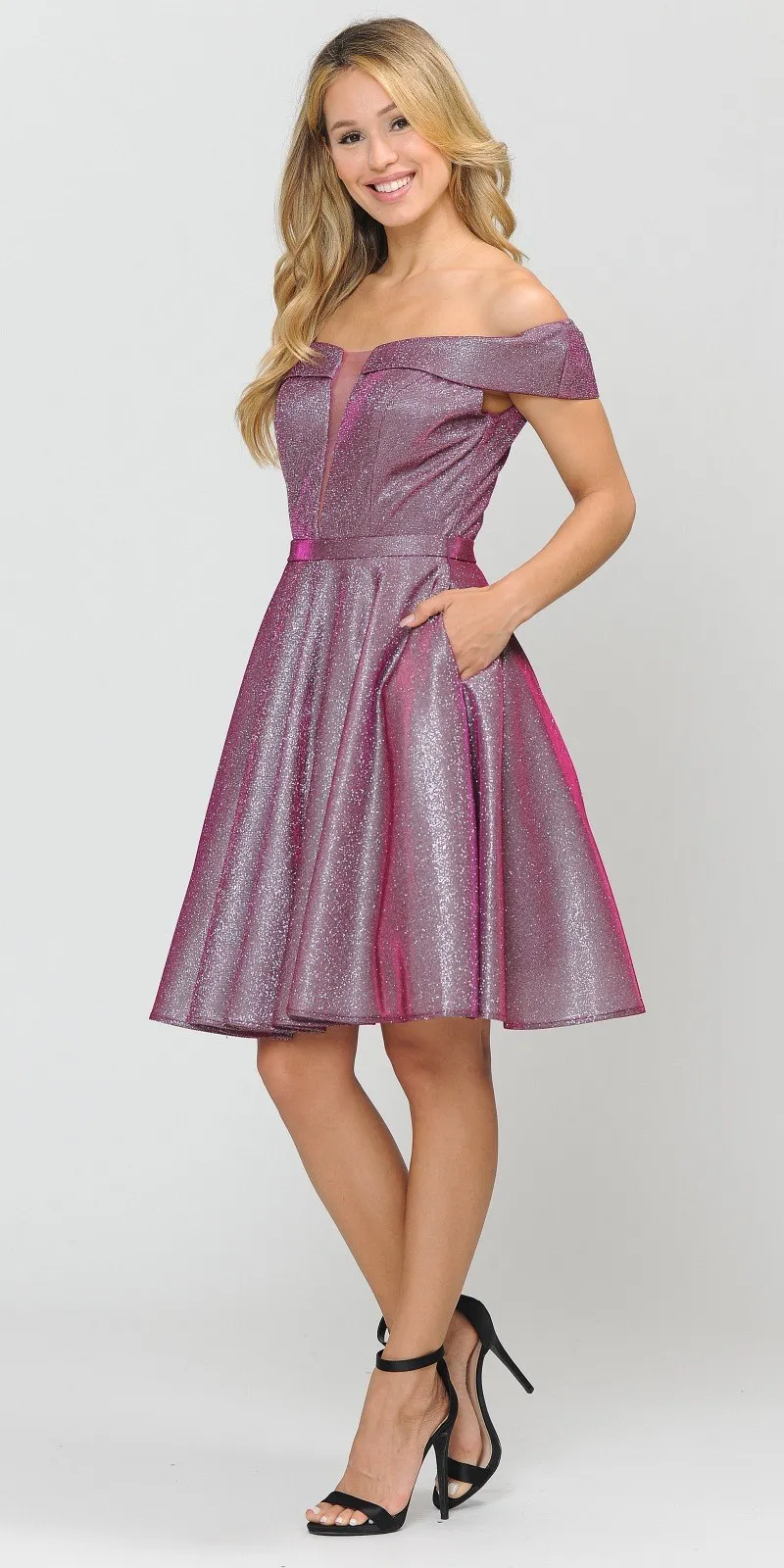 Poly USA 8224 Off-Shoulder Short Dress with Pockets