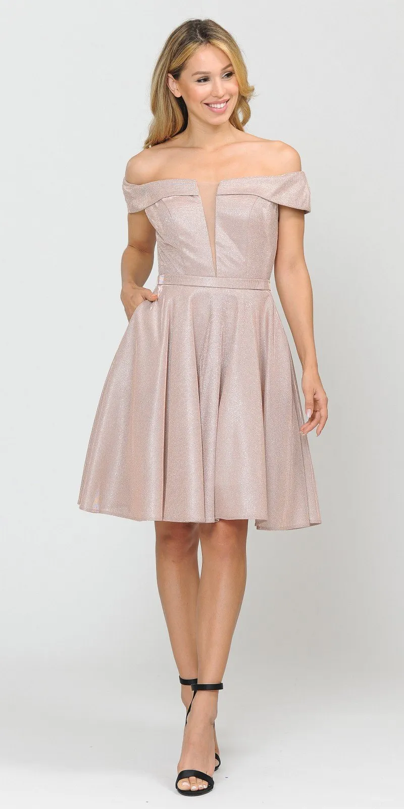 Poly USA 8224 Off-Shoulder Short Dress with Pockets