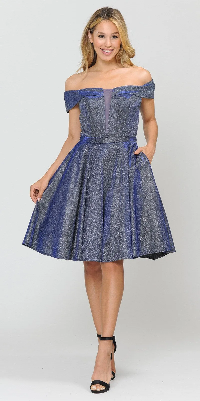 Poly USA 8224 Off-Shoulder Short Dress with Pockets