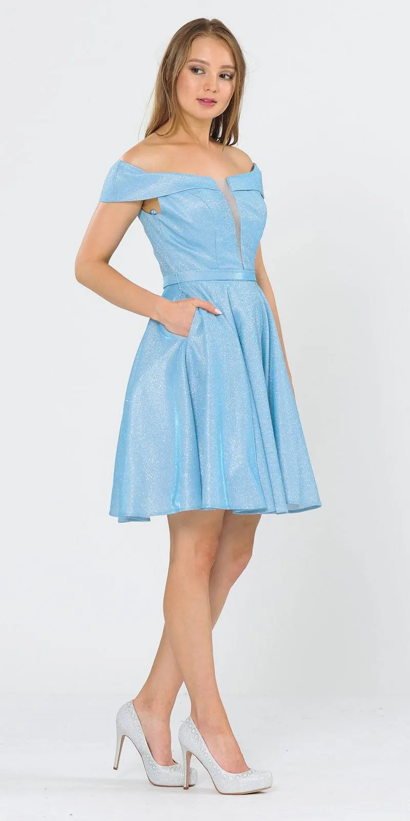 Poly USA 8224 Off-Shoulder Short Dress with Pockets