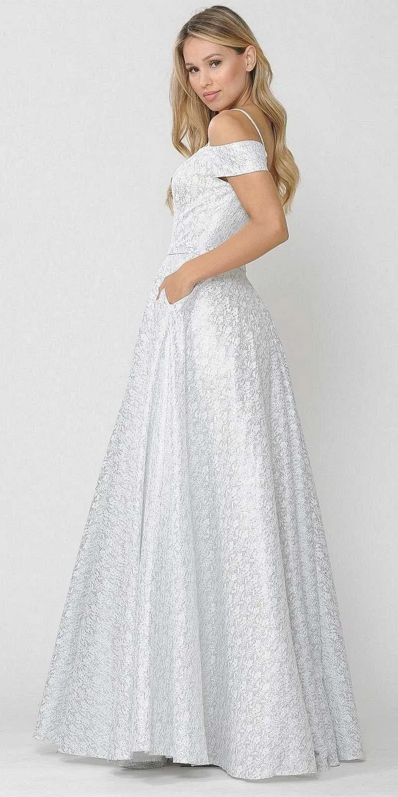Poly USA 8380 Cold-Shoulder Prom Ball Gown with Pockets