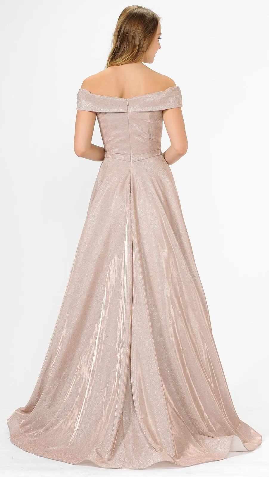 Poly USA 8464 Off-Shoulder Long Glitter Dress Sheer Cut-Out Bodice