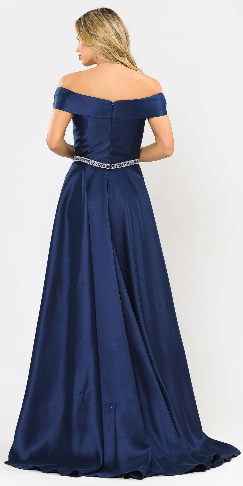 Poly USA 8680 Off-Shoulder A-Line Long Dress with Pockets