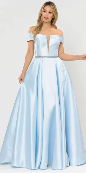 Poly USA 8680 Off-Shoulder A-Line Long Dress with Pockets