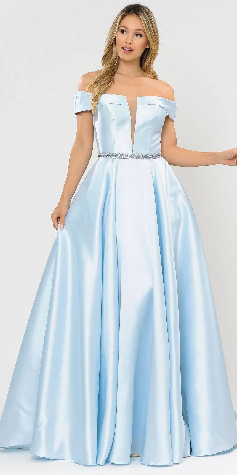 Poly USA 8680 Off-Shoulder A-Line Long Dress with Pockets