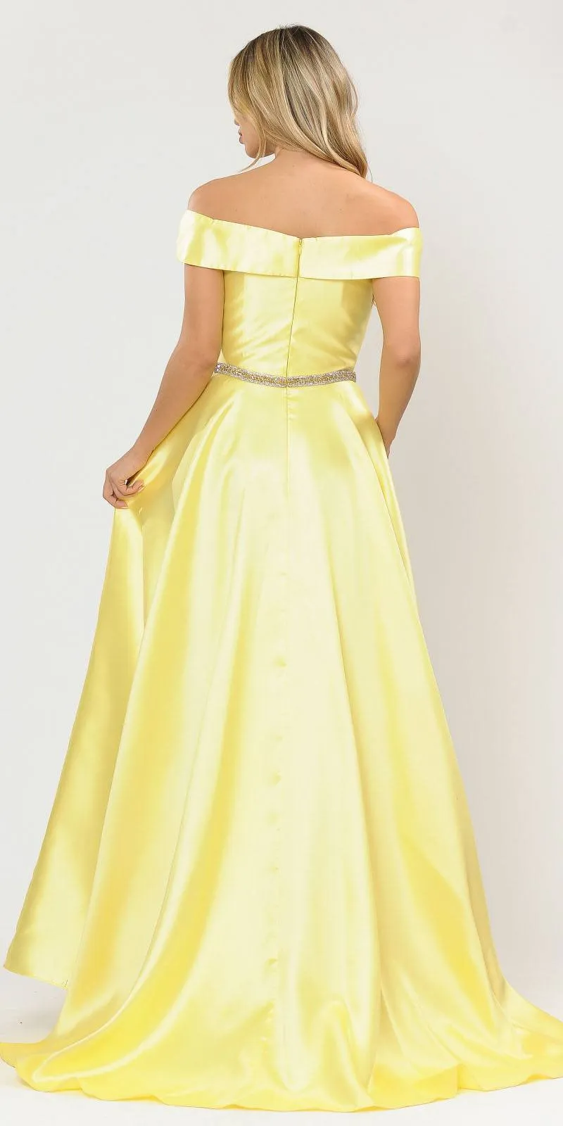 Poly USA 8680 Off-Shoulder A-Line Long Dress with Pockets