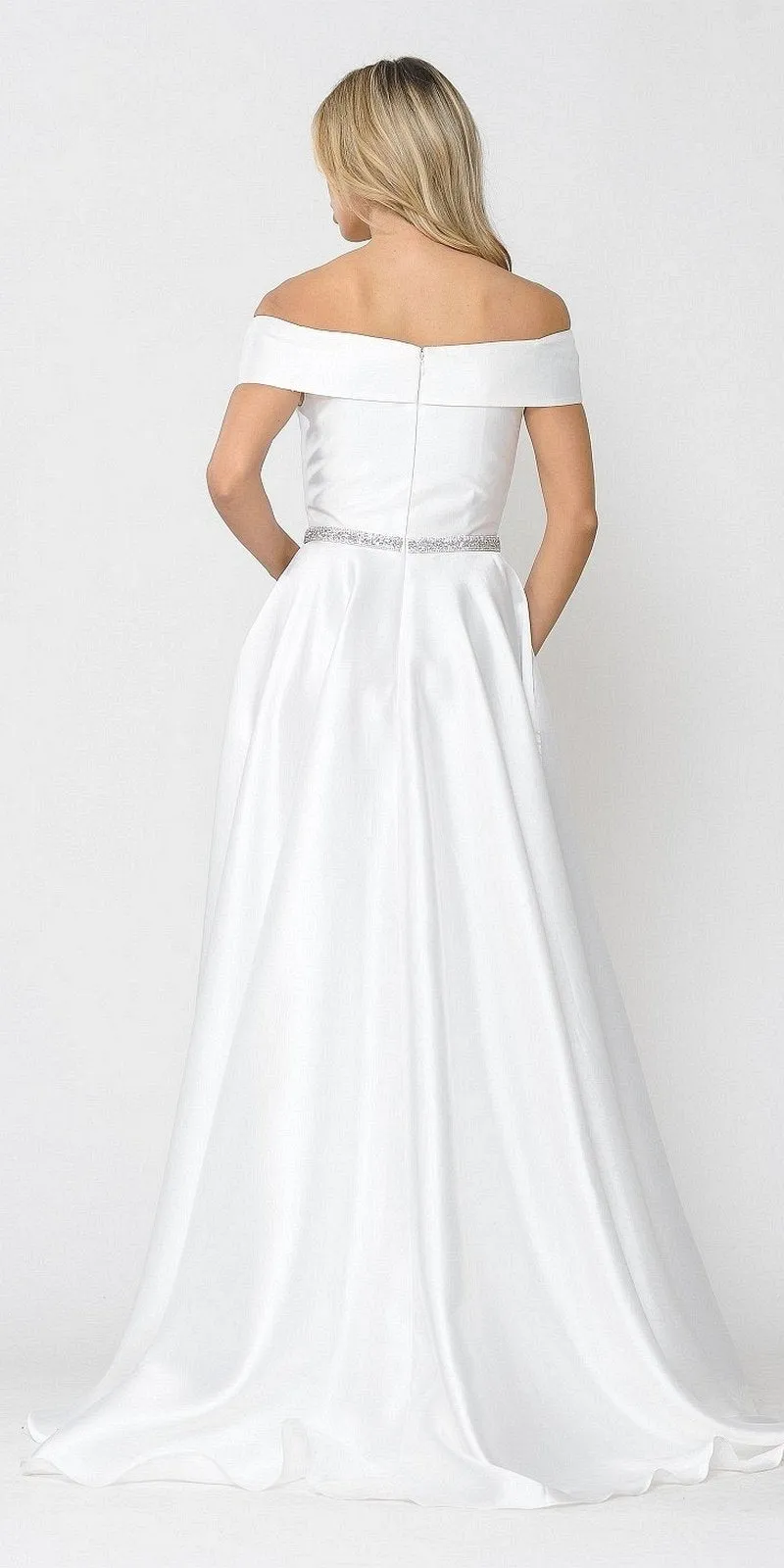 Poly USA 8680 Off-Shoulder A-Line Long Dress with Pockets