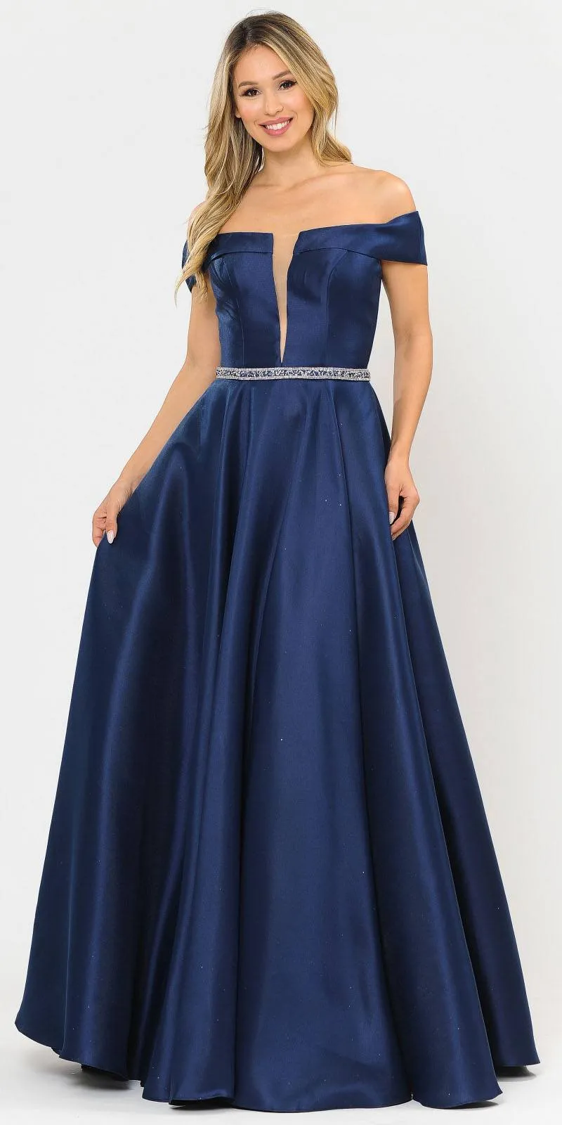 Poly USA 8680 Off-Shoulder A-Line Long Dress with Pockets