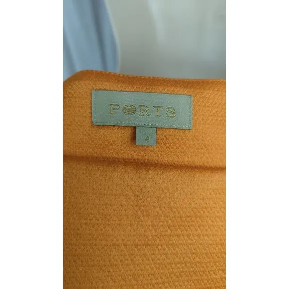 PORTS 1961 orange Silk Sheath Dress Striped Belt Pleated Cap Sleeve Resort S 4