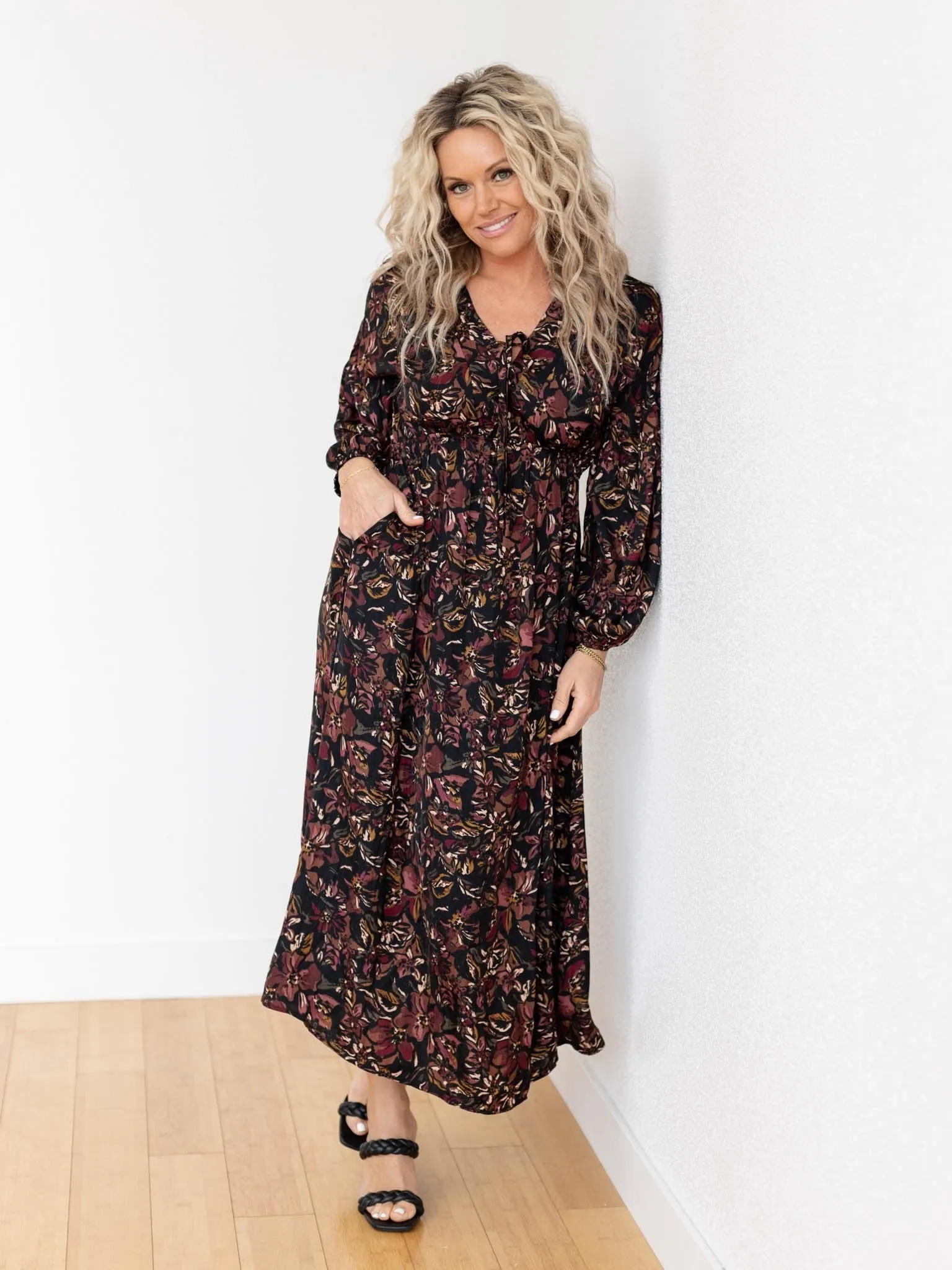 Printed Satin Midi Dress