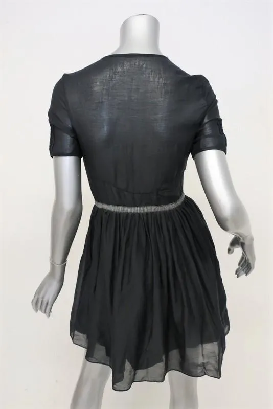 Proenza Schouler Dress Black Cotton-Silk Size 2 Short Sleeve Fit & Flare Mini