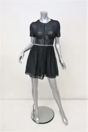 Proenza Schouler Dress Black Cotton-Silk Size 2 Short Sleeve Fit & Flare Mini