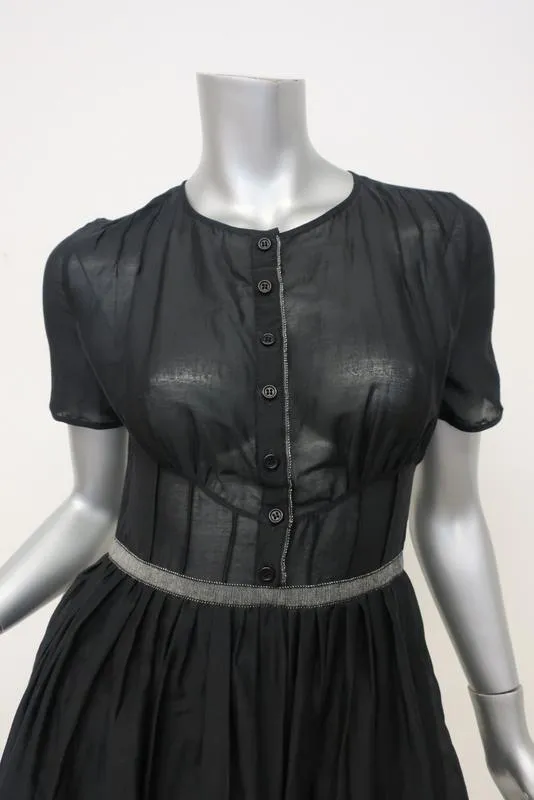 Proenza Schouler Dress Black Cotton-Silk Size 2 Short Sleeve Fit & Flare Mini