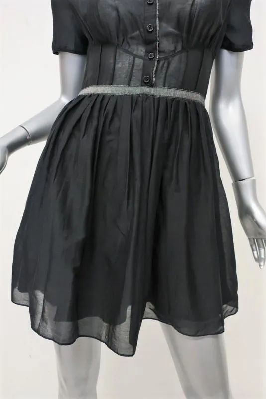 Proenza Schouler Dress Black Cotton-Silk Size 2 Short Sleeve Fit & Flare Mini