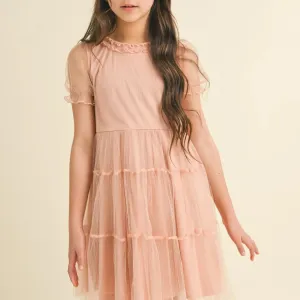 Puff Sleeve Tiered Mesh Dress