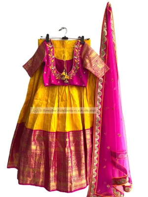 Pure kanchi pattu lehenga,Bridal Lehenga,Pattu langa,Langavoni,Halfsaree,Kanjivaram Lehenga,Pattu Pavada,Silk Lehenga,teens Lehenga-NIHIRA