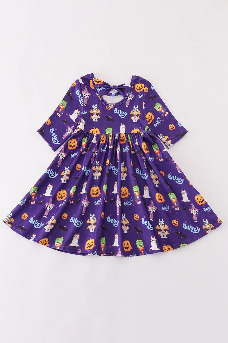 Purple Halloween Pumpkin Twirl Dress