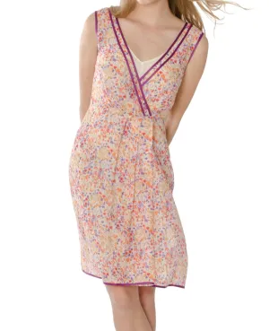 Purple Trim Wild Flowers 2 in 1 V-neck dress