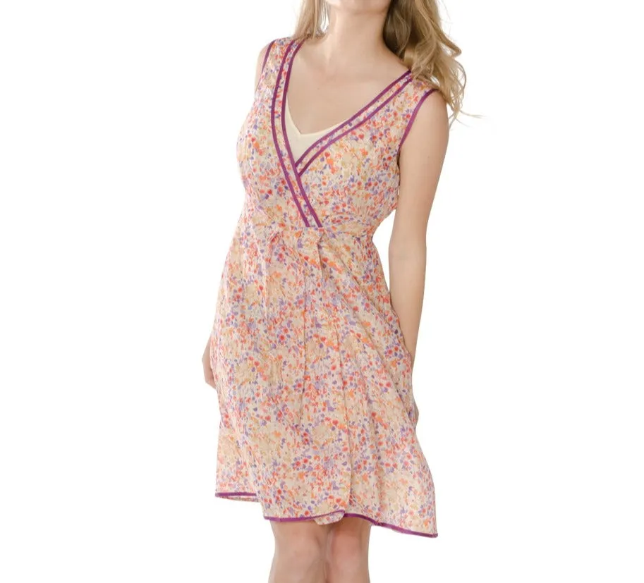 Purple Trim Wild Flowers 2 in 1 V-neck dress