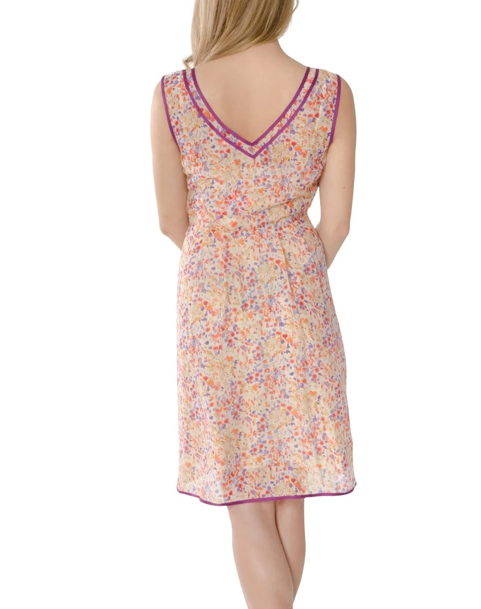 Purple Trim Wild Flowers 2 in 1 V-neck dress