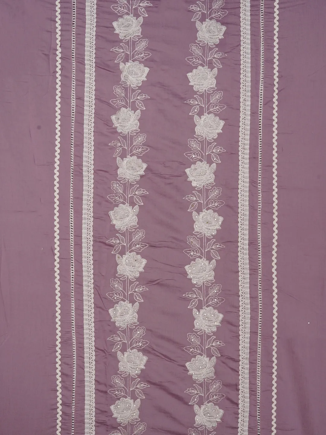 Purple Unstitched Floral Embroidery Silk Blend Dress Material with Dupatta