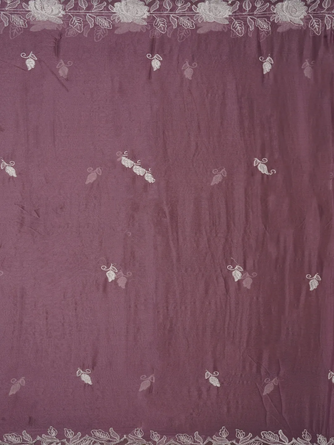 Purple Unstitched Floral Embroidery Silk Blend Dress Material with Dupatta