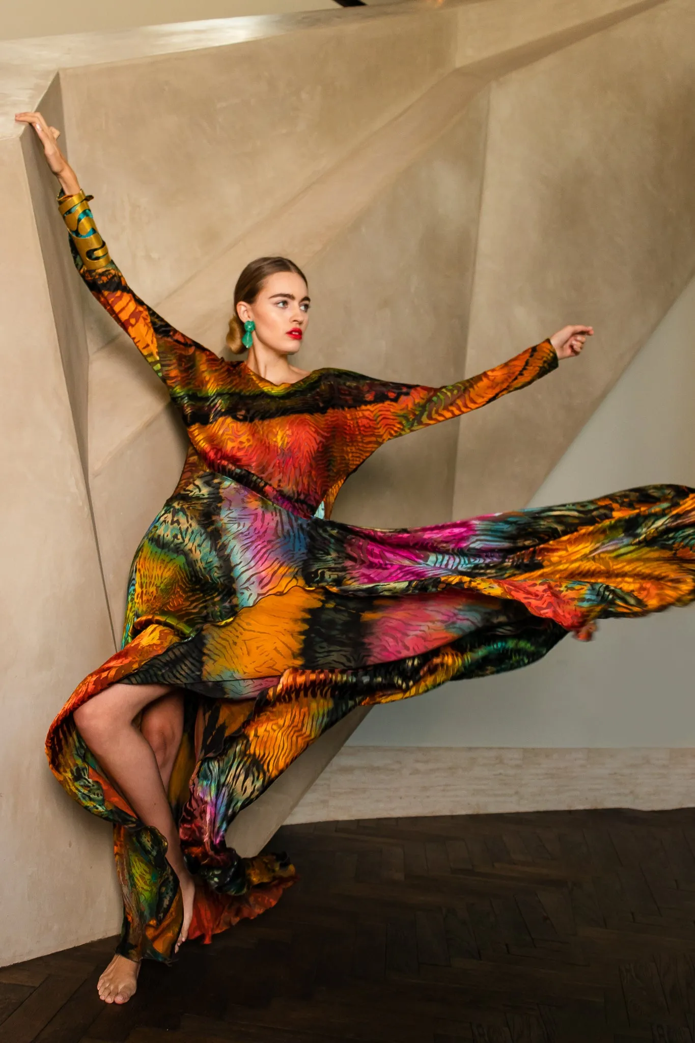 Rainbow Animal Print Silk Burnout Dress