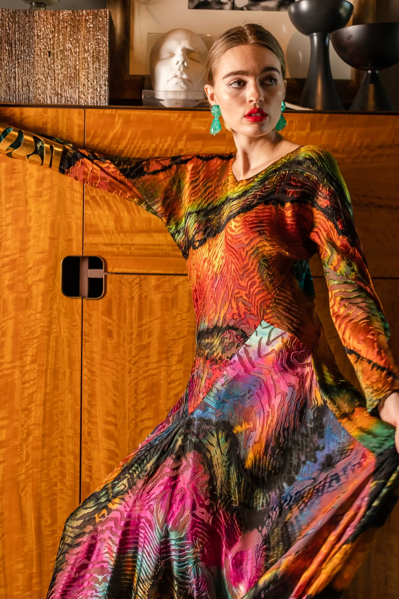 Rainbow Animal Print Silk Burnout Dress