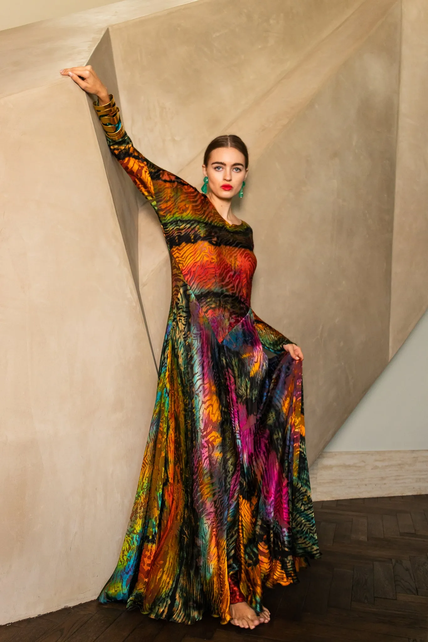 Rainbow Animal Print Silk Burnout Dress