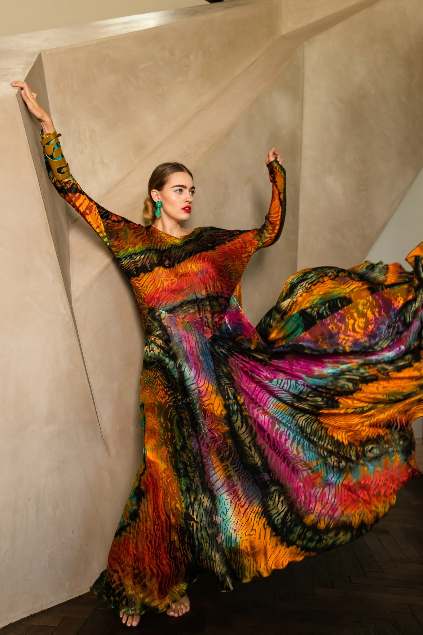 Rainbow Animal Print Silk Burnout Dress