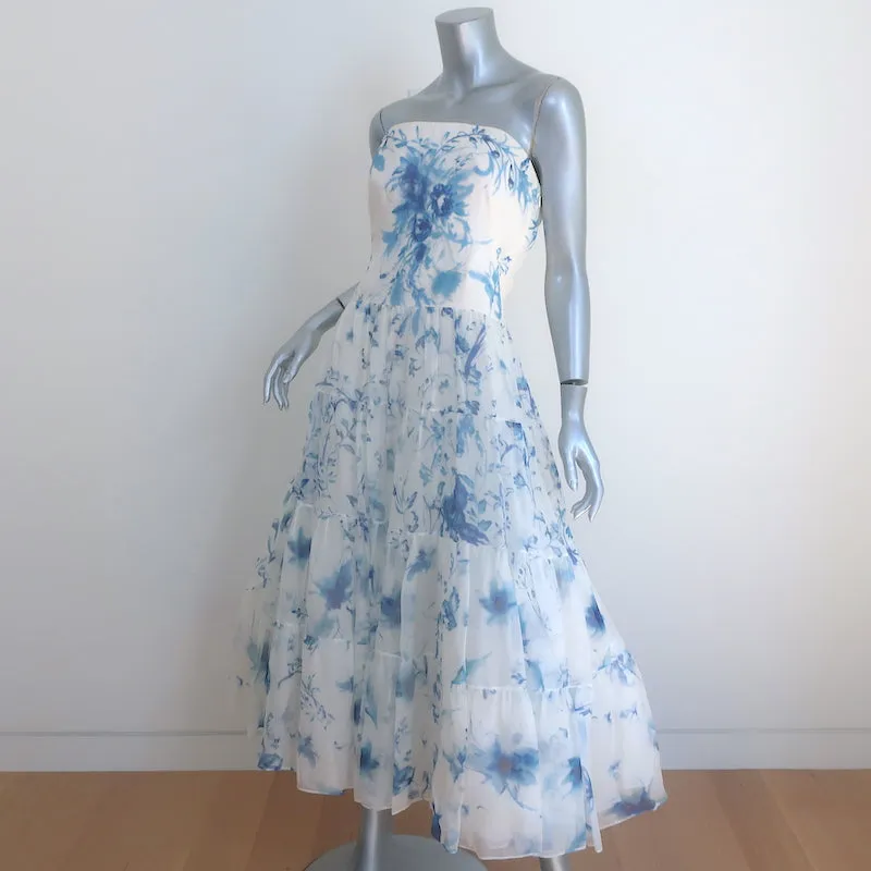 Ralph Lauren Collection Duval Strapless Gown White Floral Print Silk Size 10
