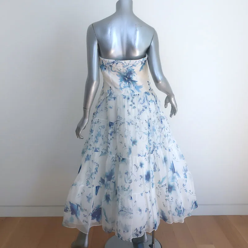Ralph Lauren Collection Duval Strapless Gown White Floral Print Silk Size 10