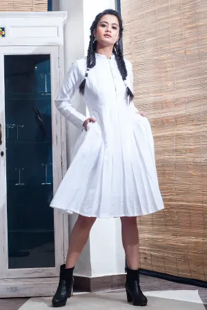 Ramer - White Flared & Pleats Dress