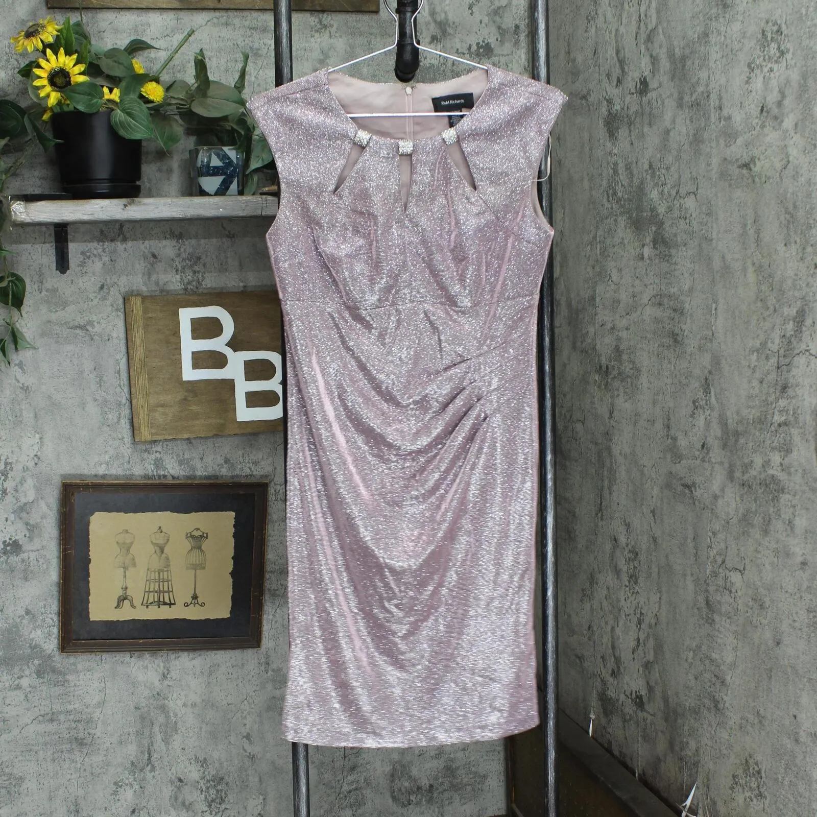 R&M Richards Womens Stretch Shiny Sheath Sleeveless Dress 166eda0bca521e Pink 6