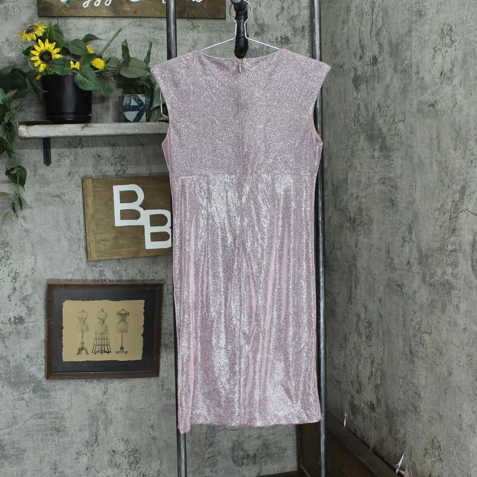 R&M Richards Womens Stretch Shiny Sheath Sleeveless Dress 166eda0bca521e Pink 6