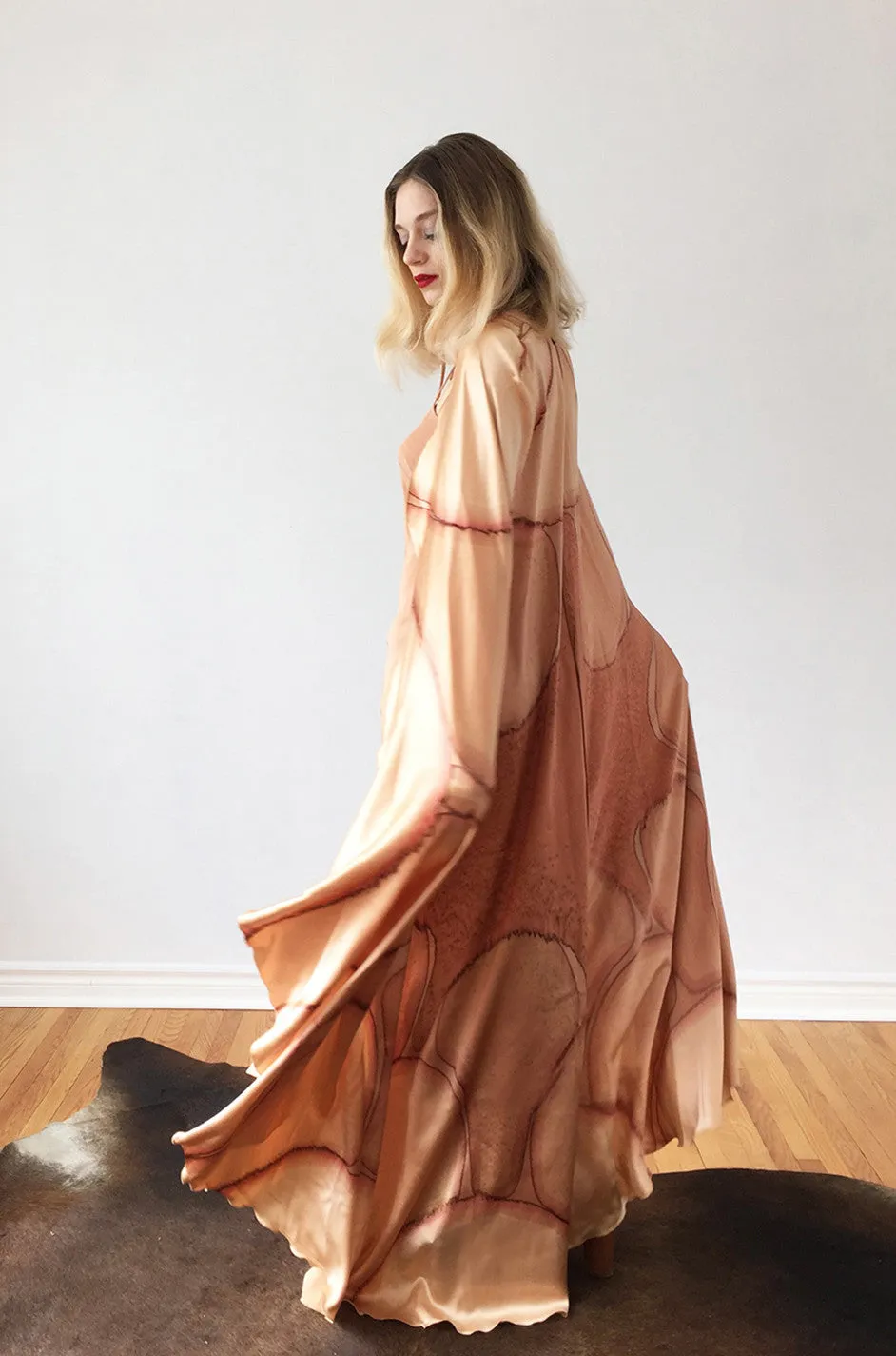 Rare 1960s Hand Painted Silk Andre Murasan Dress & Cape