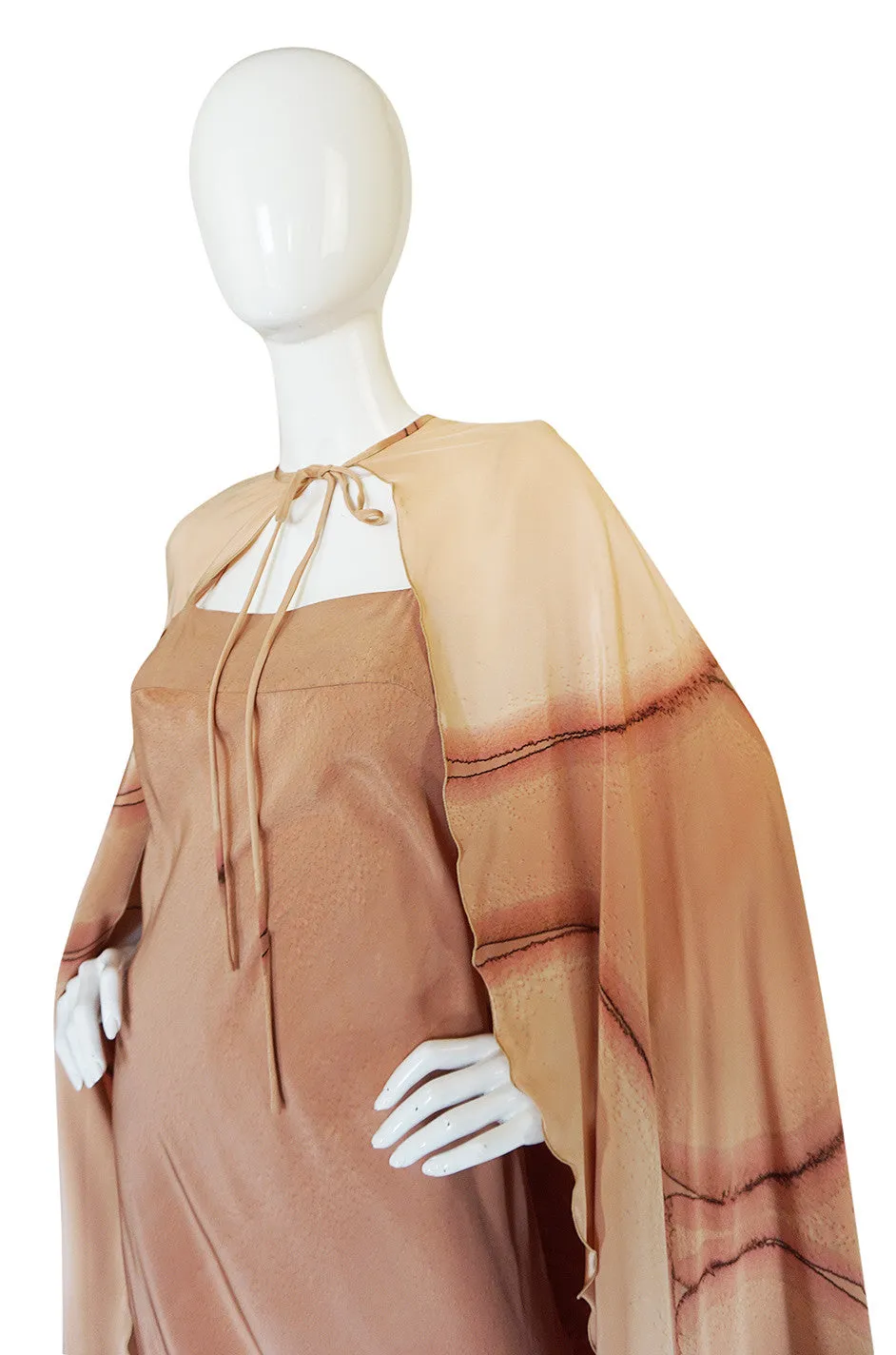 Rare 1960s Hand Painted Silk Andre Murasan Dress & Cape
