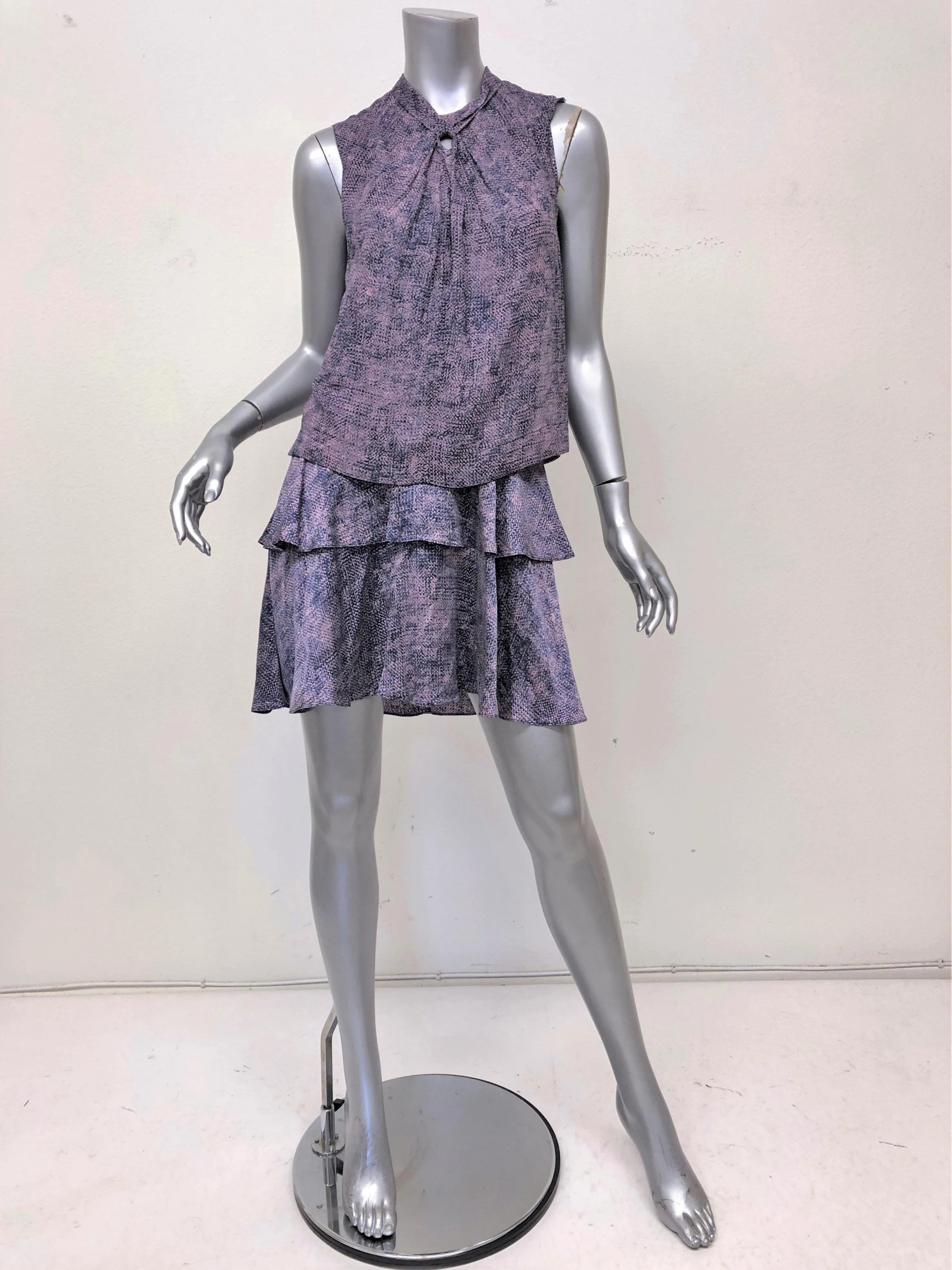 Rebecca Taylor Dress Purple/Pink Static Silk Size 0 Sleeveless Layered Mini