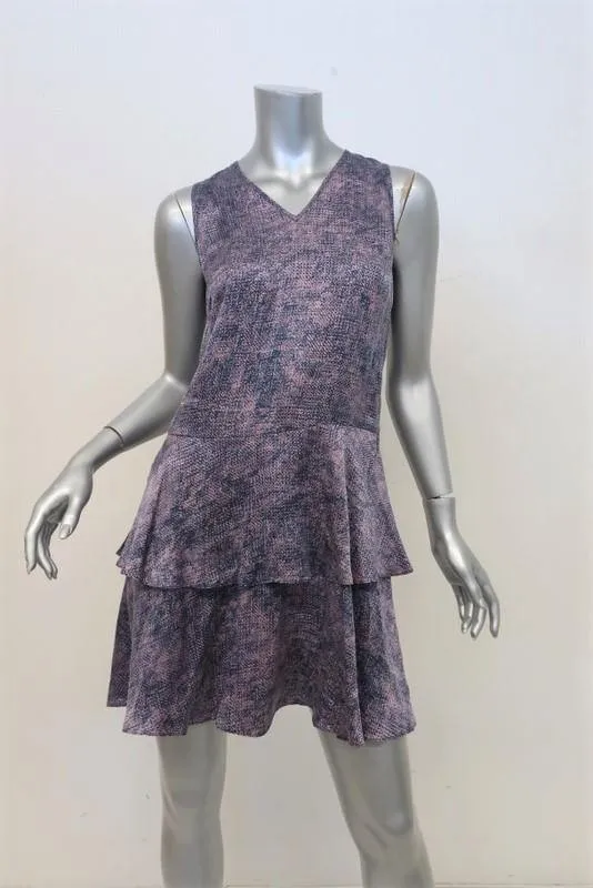Rebecca Taylor Dress Purple/Pink Static Silk Size 0 Sleeveless Layered Mini