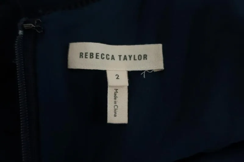 Rebecca Taylor Lace Popover Dress Navy Stretch Crepe Size 2 Sleeveless Sheath