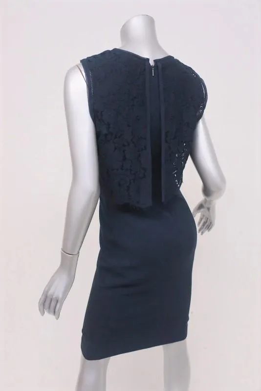 Rebecca Taylor Lace Popover Dress Navy Stretch Crepe Size 2 Sleeveless Sheath