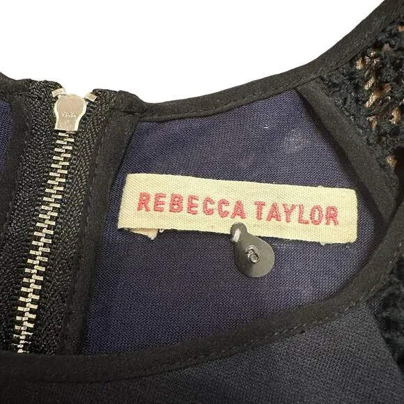 Rebecca Taylor Womens navy blue shift dress with lace 6