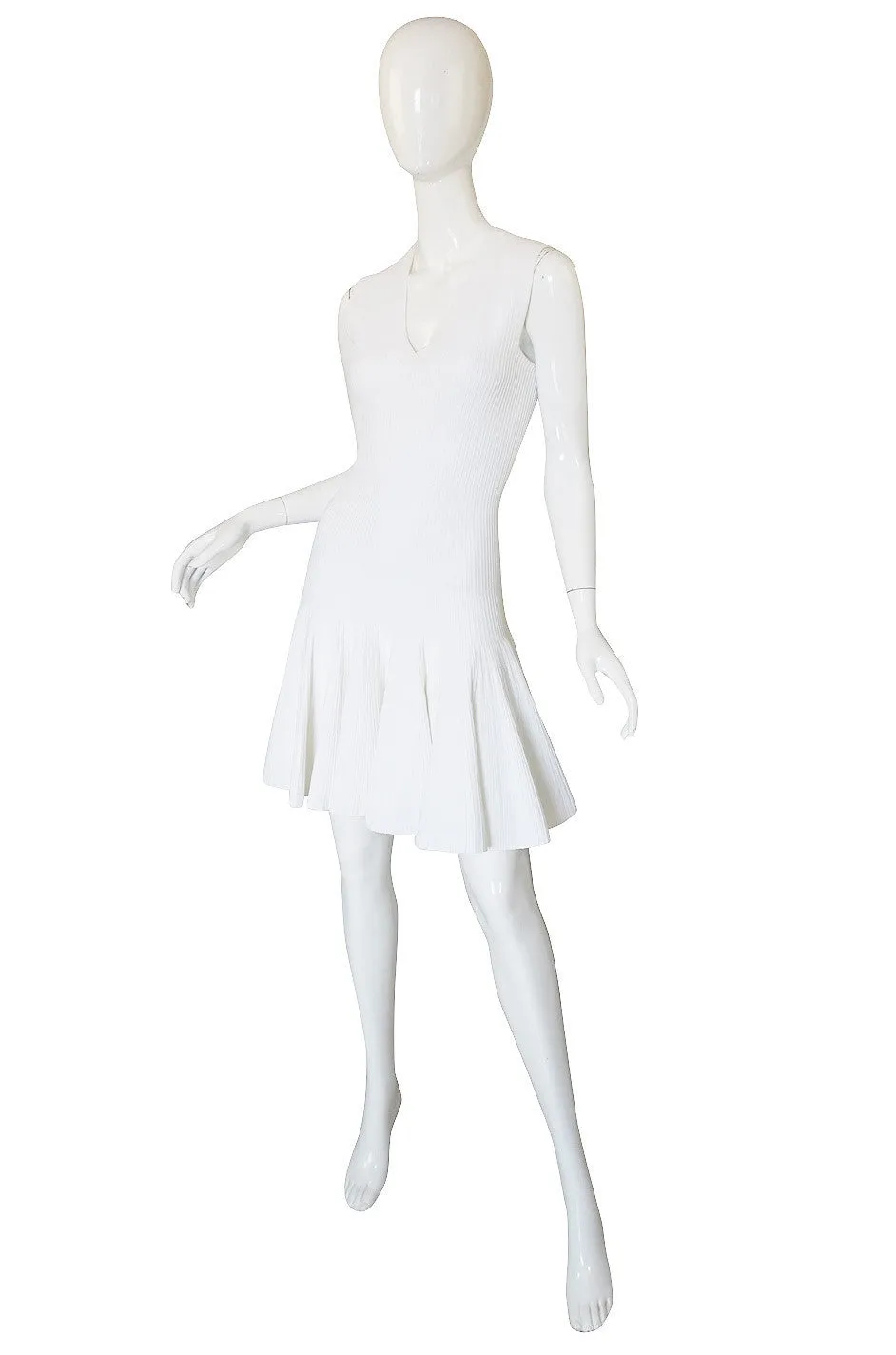 Recent Azzedine Alaia White Knit Flared Skirt Dress