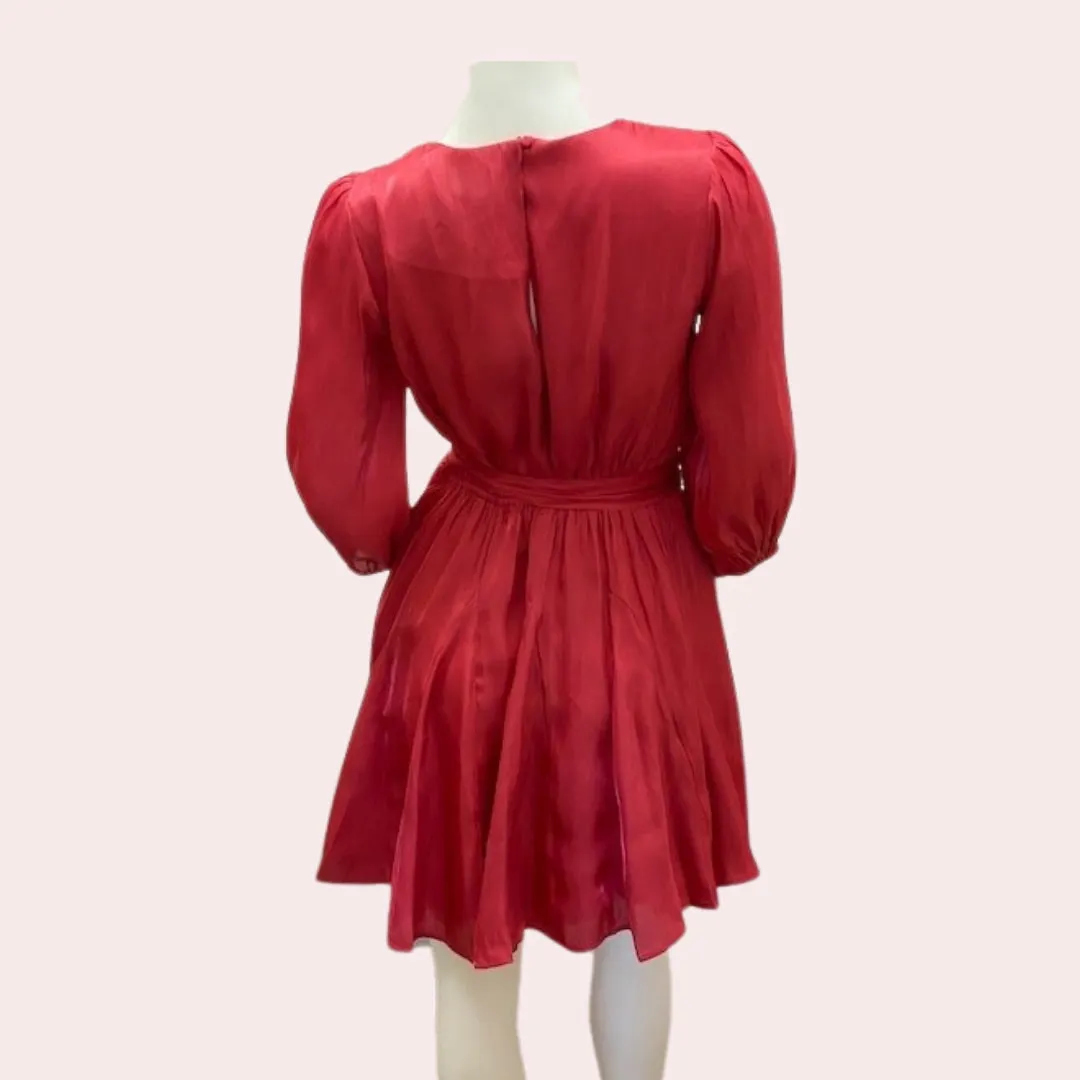 Red flared balloon sleeve dress