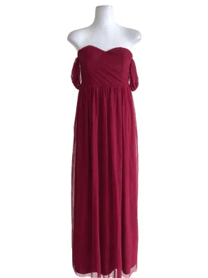 Red Off-Shoulder Net Ball Gown