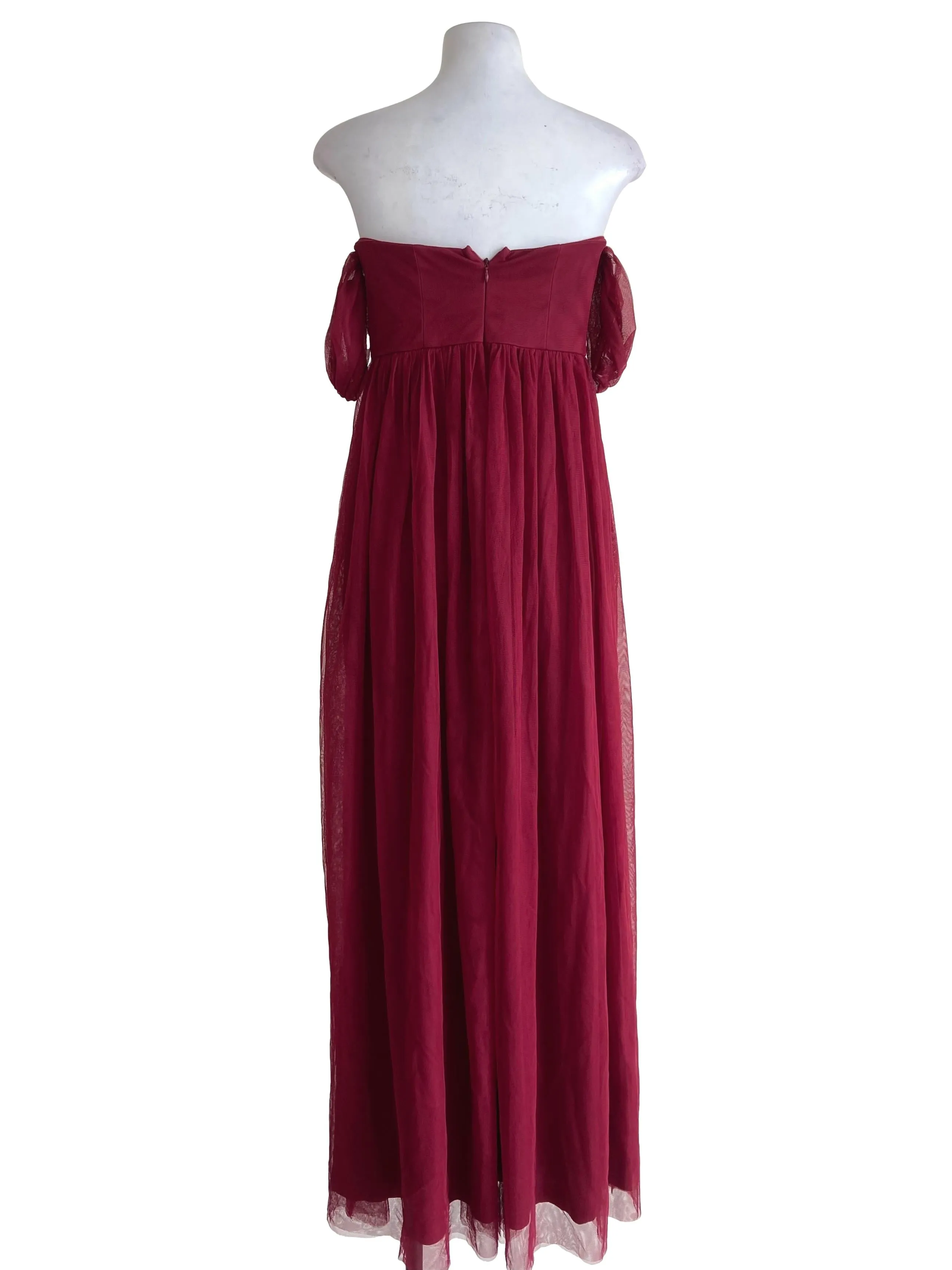 Red Off-Shoulder Net Ball Gown