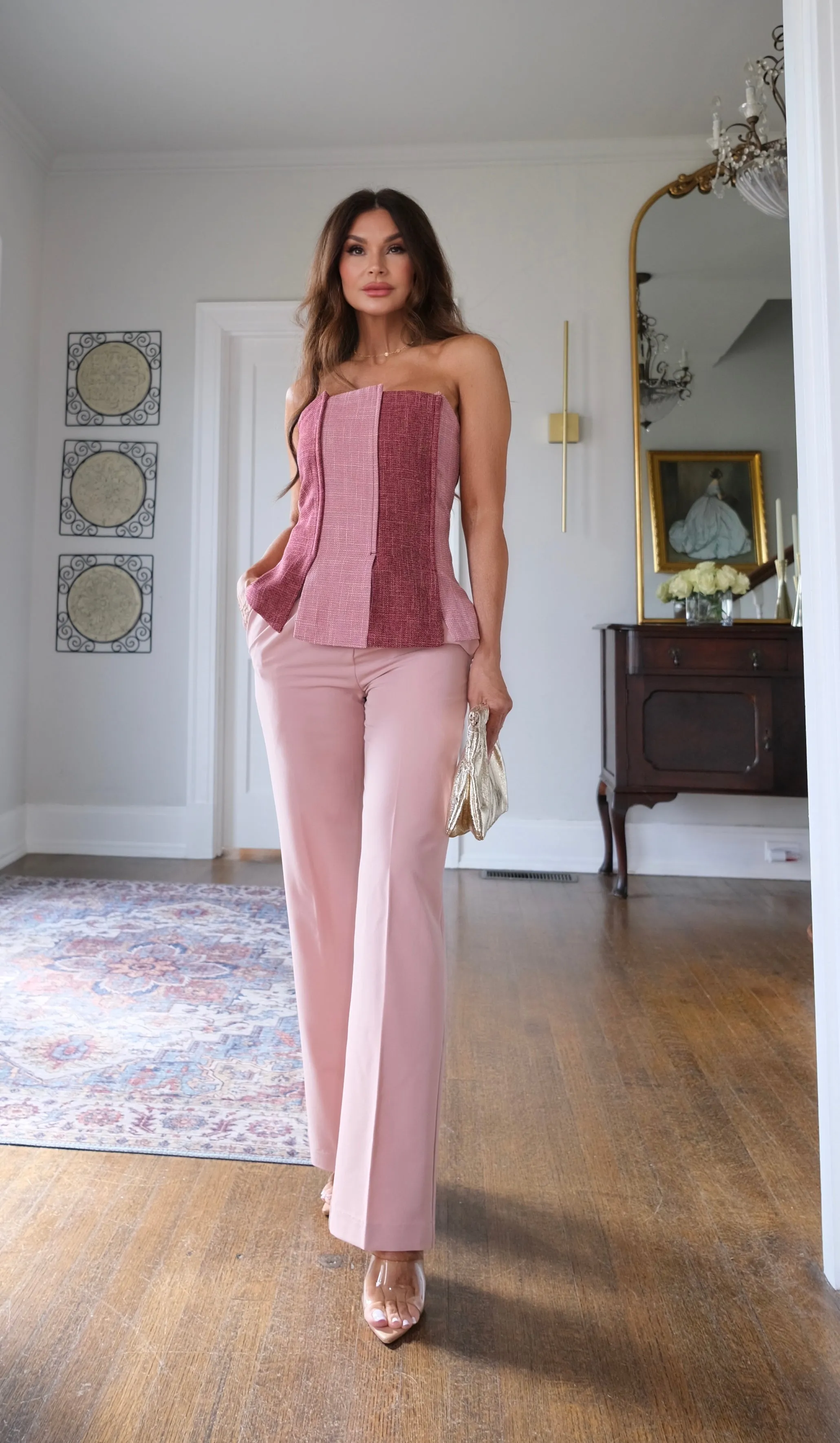 Rein burgundy combo tweed bustier top