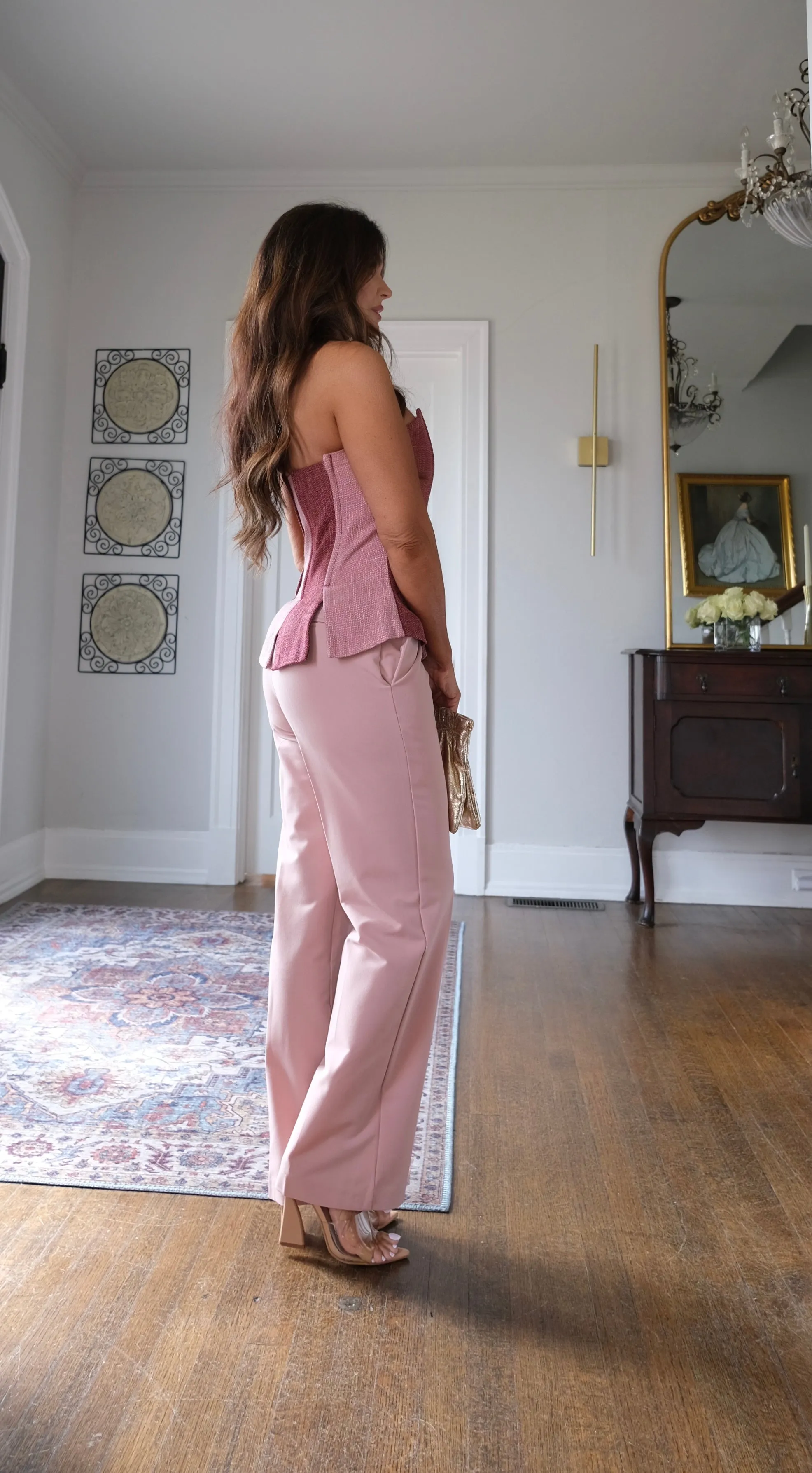 Rein burgundy combo tweed bustier top